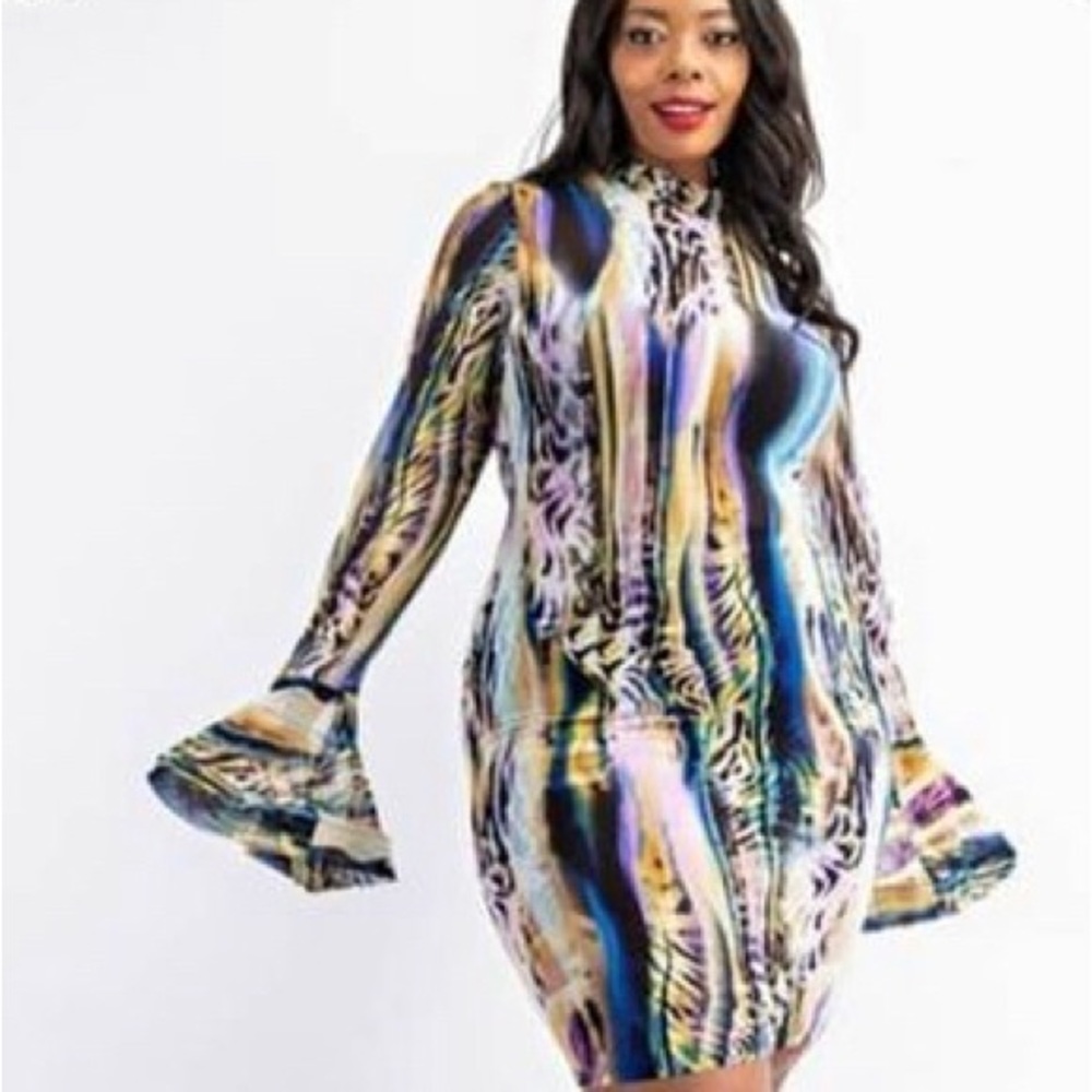 The Curve by Judani long sleeve dress wide flair sleeves loose collar - new